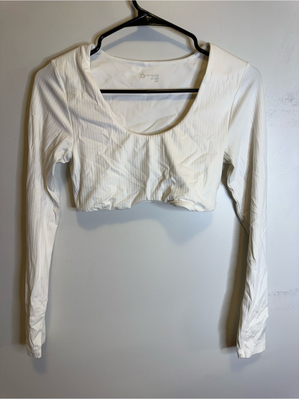 Long Sleeve White Ribbed Crop Top